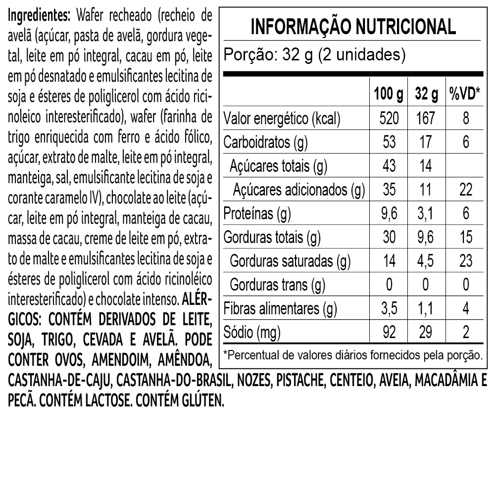 Wafer Recheado de Avel&atilde; Coberto de Chocolate ao Leite 32g, , large. image number 1