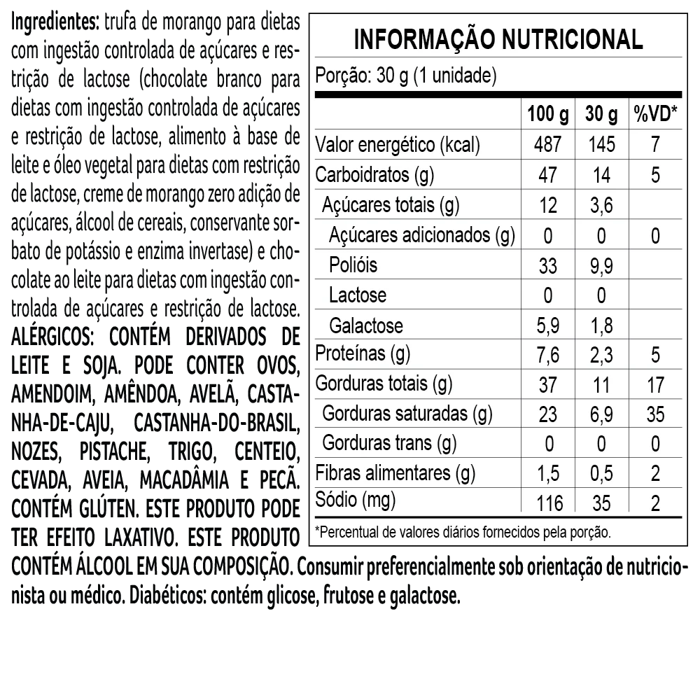 Trufa Bless Zero A&ccedil;&uacute;car e Zero Lactose de Chocolate ao Leite com Morango 30g, , large. image number 1