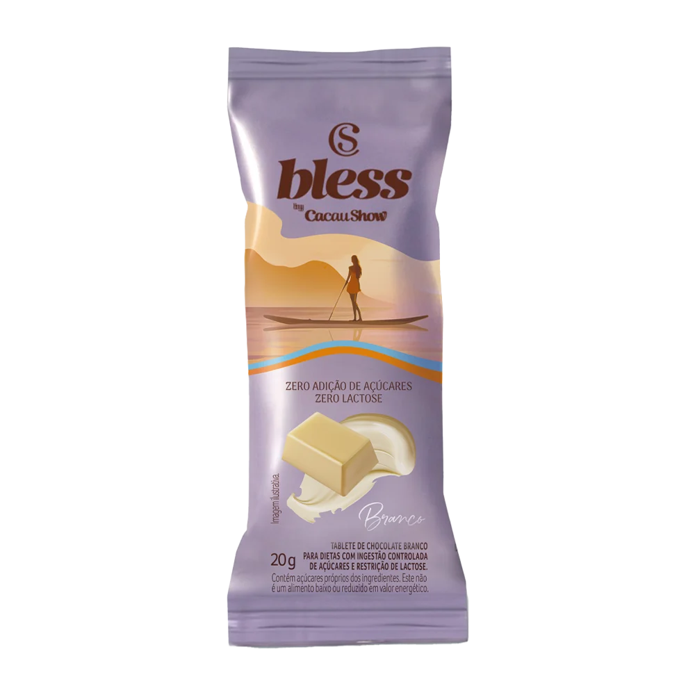 Tablete Bless Zero A&ccedil;&uacute;car e Zero Lactose de Chocolate Branco 20g, , large. image number 0