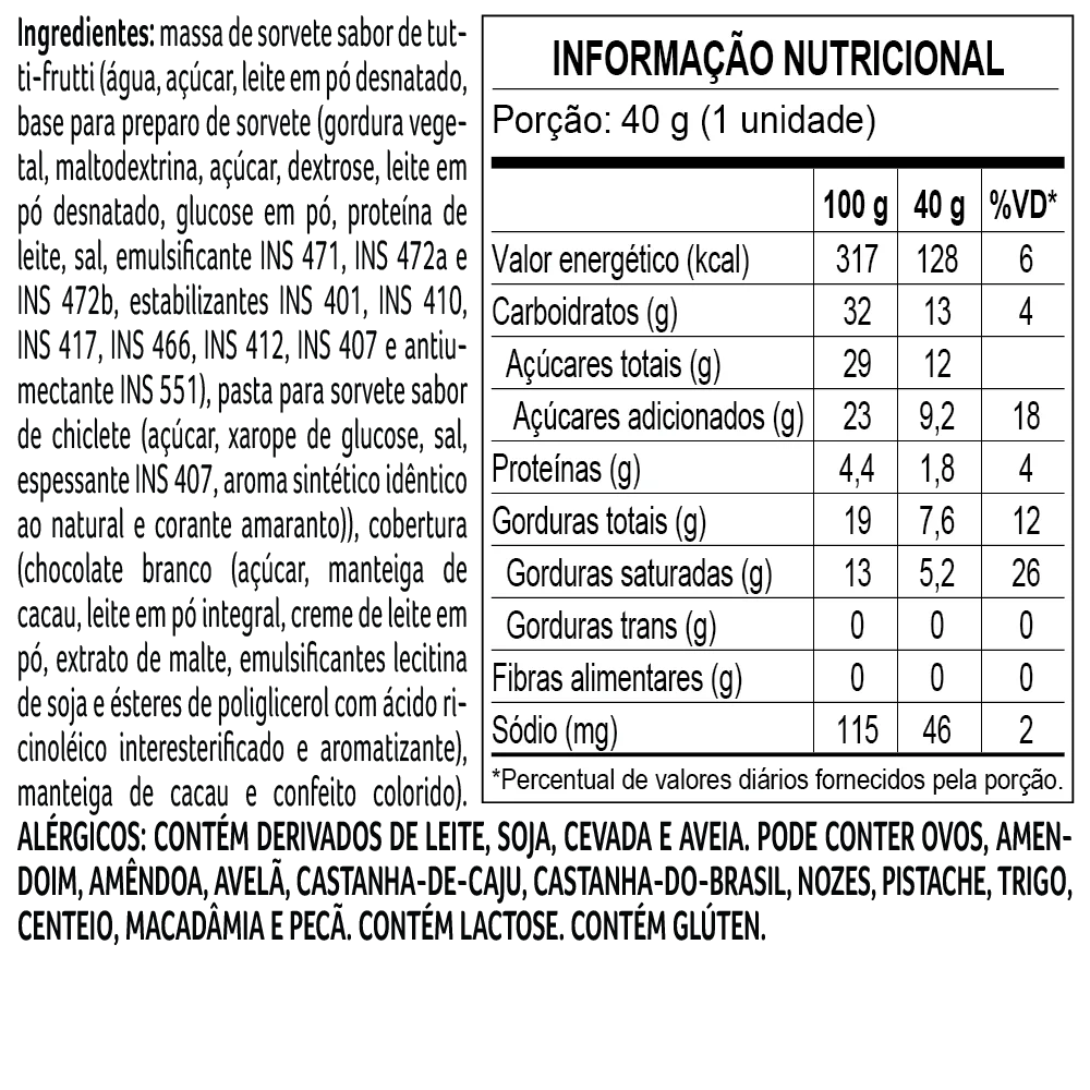 Sorvete Ursinhos Carinhosos Tutti Frutti 40g, , large. image number 1