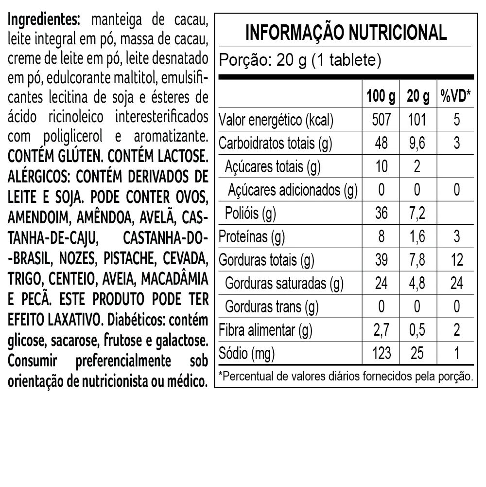 Tablete Bless Zero Adi&ccedil;&atilde;o de A&ccedil;&uacute;car ao Leite 20g, , large. image number 2