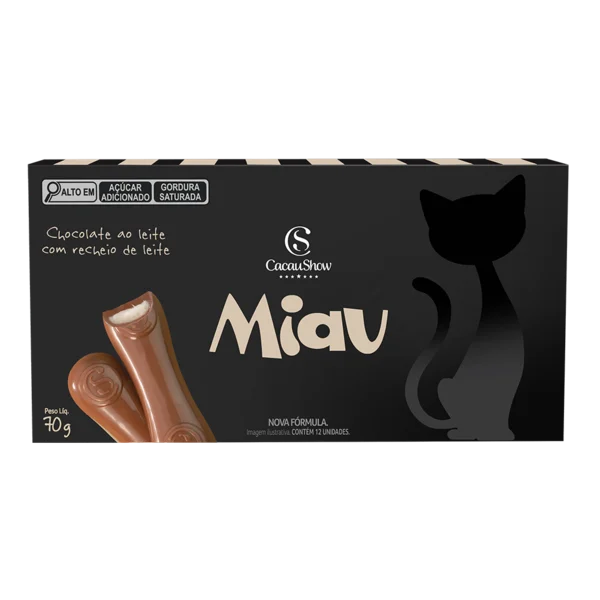 Tablete Miau de Chocolate ao Leite Recheado 70g