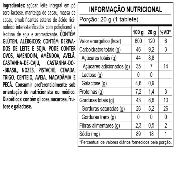 Tablete Bless Zero Lactose ao Leite 20g, , large. image number 1