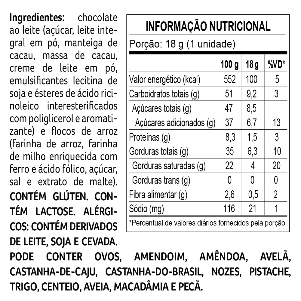 Tablete de Chocolate ao Leite Crocante 18g, , large. image number 1
