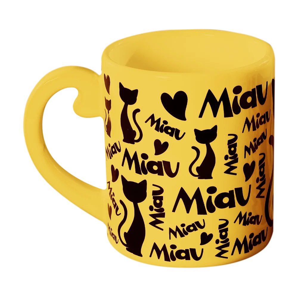 Caneca Miau Amarela 300ml, , large. image number 0