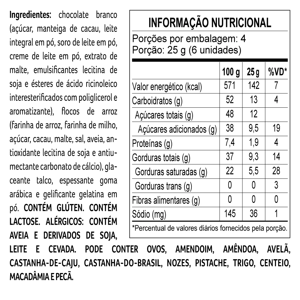 Drageado Bytes de Chocolate Branco Crocante 100g, , large. image number 1