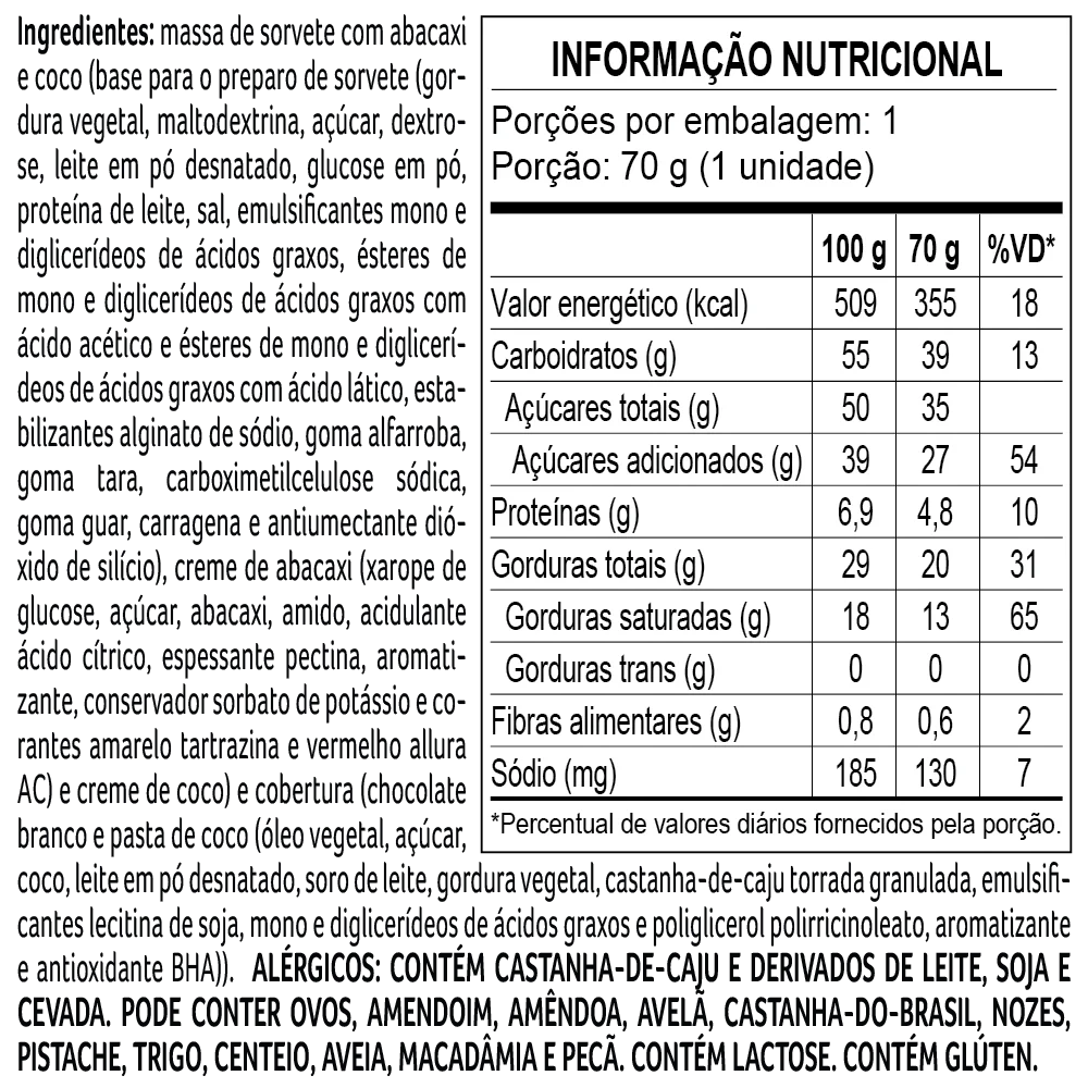 Sorvete Bob Esponja Abacaxi e Coco 70g, , large. image number 1