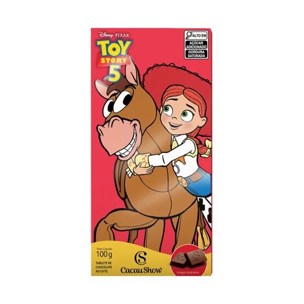 Tablete Toy Story de Chocolate ao Leite Jessie e Bala no Alvo 100g