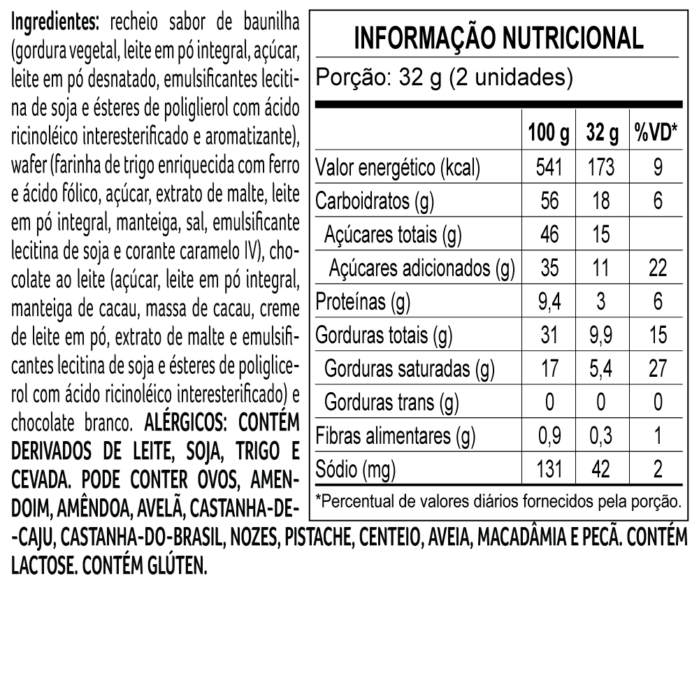 Wafer Recheado de Mil-Folhas Coberto com Chocolate ao Leite 32g, , large. image number 1