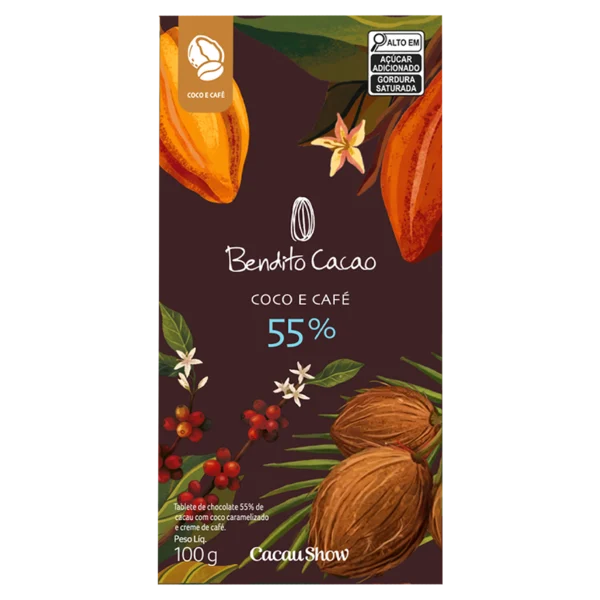 Tablete Bendito Cacao 55% Cacau com Coco e Caf&eacute; 100g