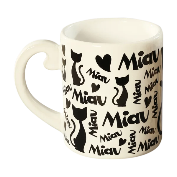 Caneca Miau Branca e Preta 300ml
