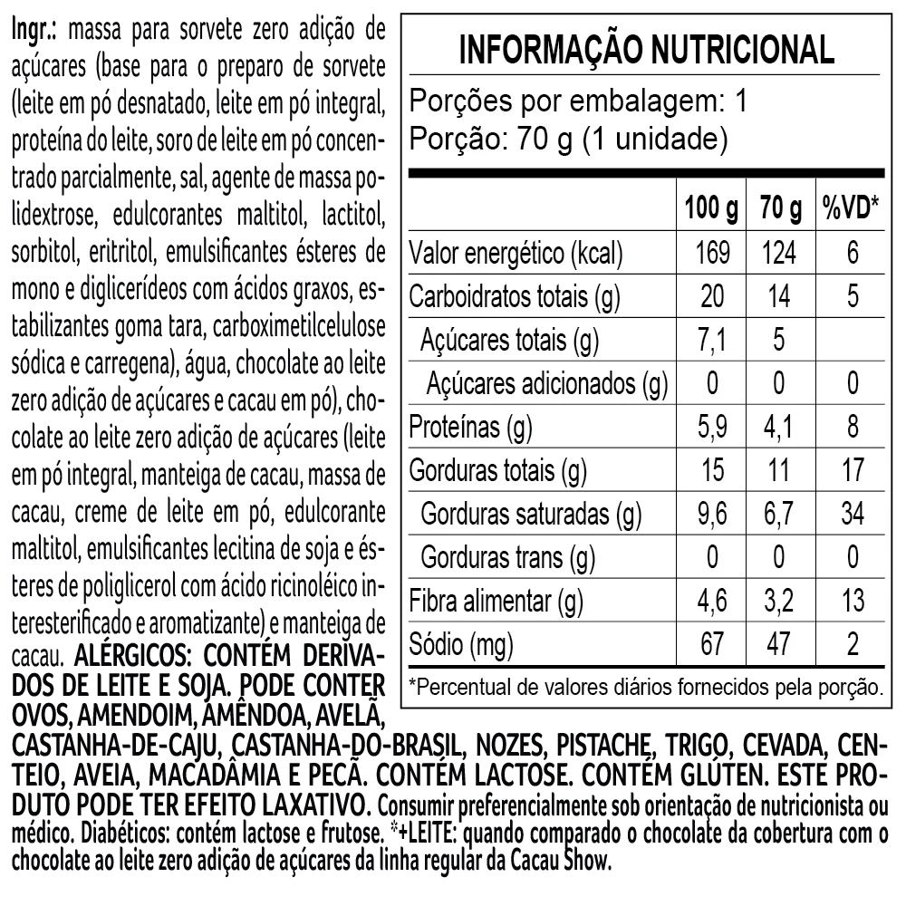 Sorvete laCreme Zero Adi&ccedil;&atilde;o de A&ccedil;&uacute;car ao Leite 70g, , large. image number 1