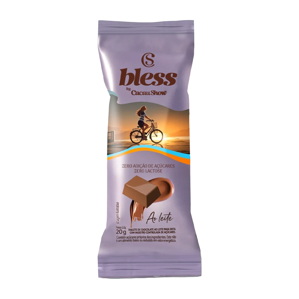 Tablete Bless Zero A&ccedil;&uacute;car e Zero Lactose de Chocolate ao Leite 20g, , large. image number 0